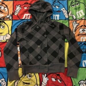 Lucky Brand Black and Gray Plaid Hoodie